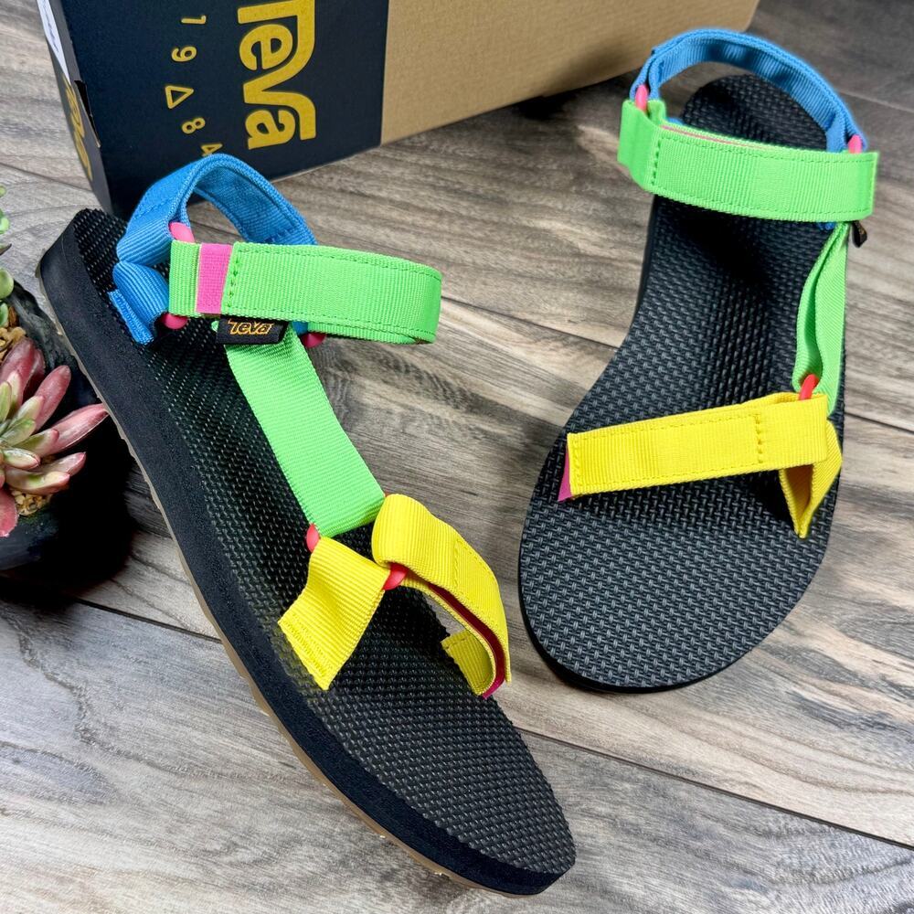 NIB Teva Womens 9 Original Universal Sport Sandals Neon Multi Colorful